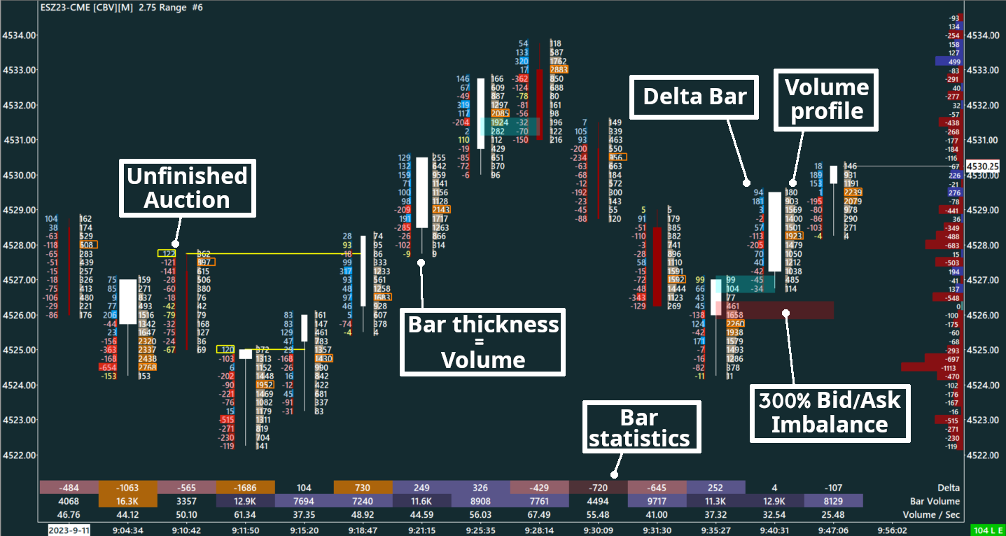 Delta Footprint, S&P 500, 12 ticks range bars