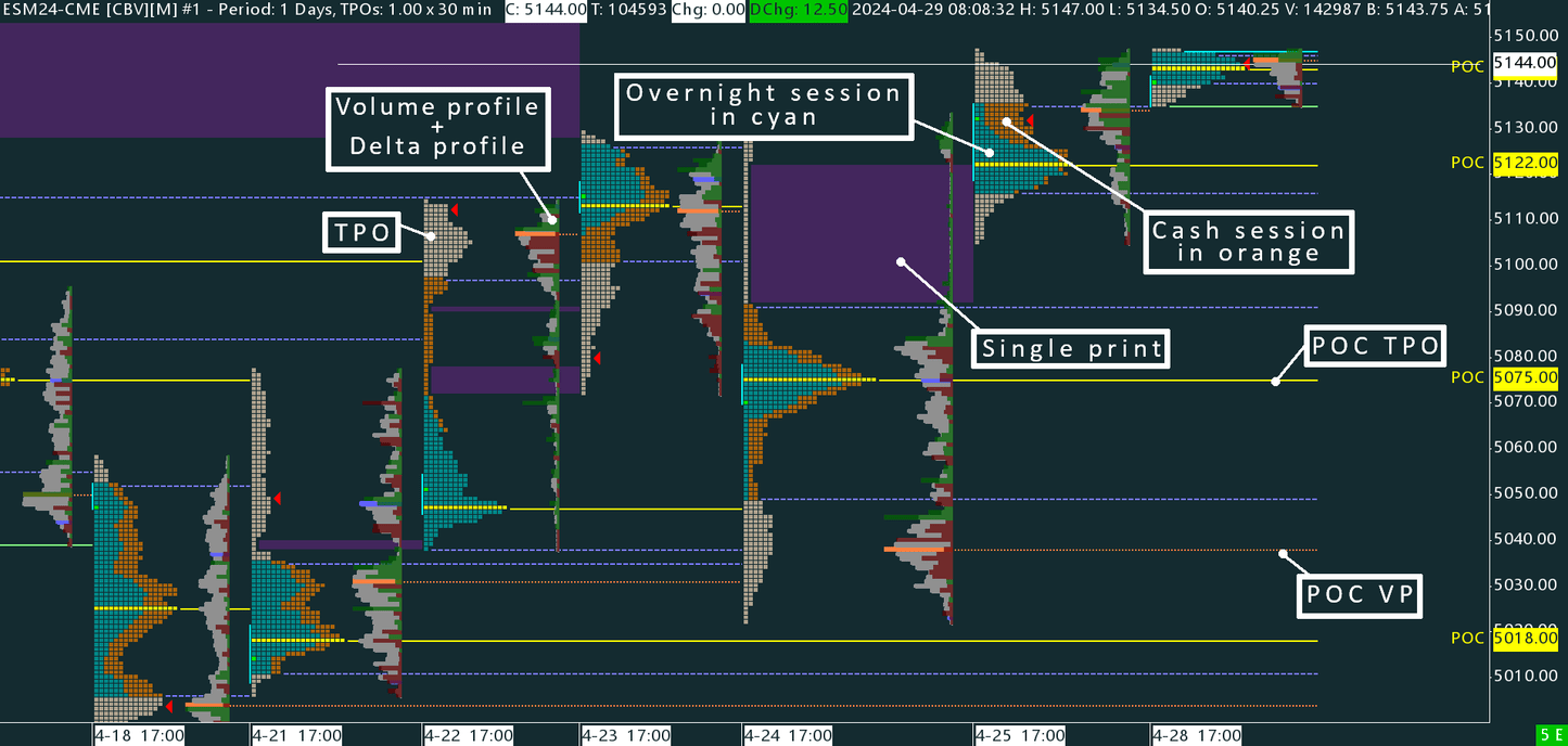 S&P 500 (ES) Time Price Opportunity profile (TPO)