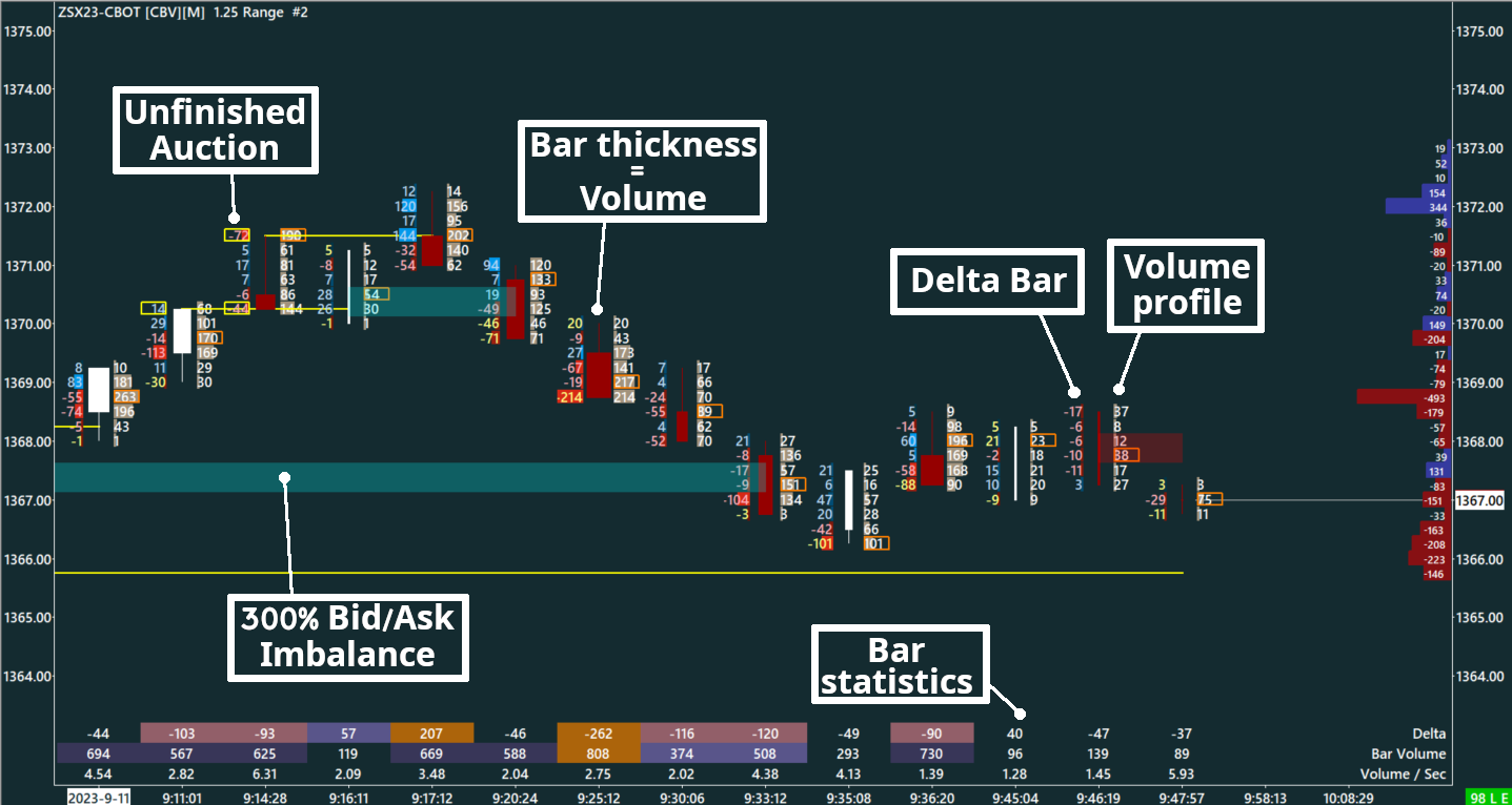 Delta Footprint, Soybean, 6 ticks range bars